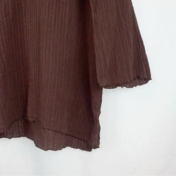 Dotti Brown Boho Gauzy Cotton Hooded Tunic Top Lagenlook - Picture 2 of 6